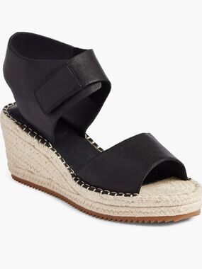 Eileen Fisher Weslia Black Leather Wedge Sandal 8